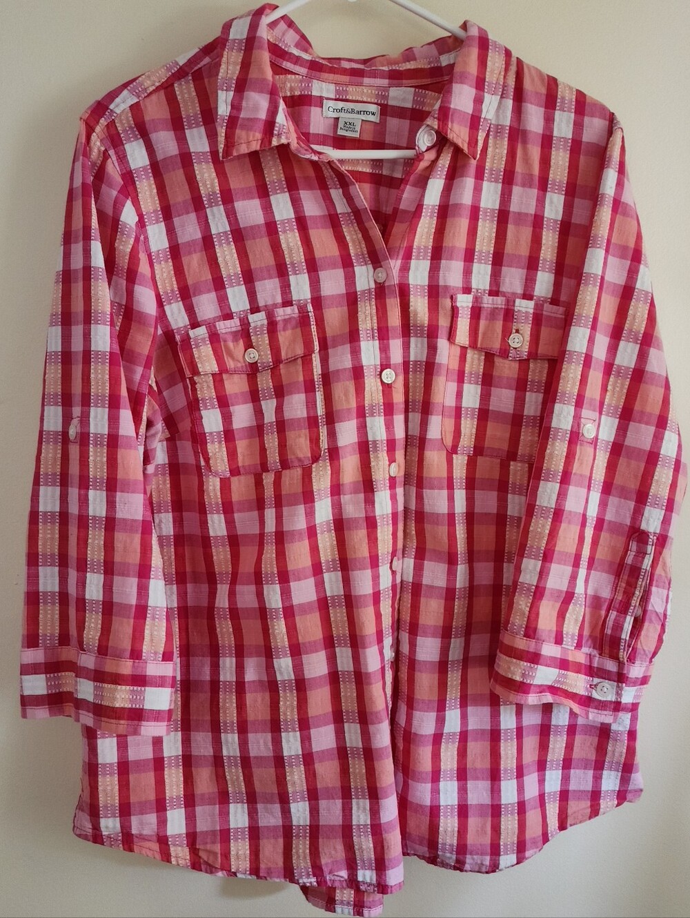 croft & barrow Pink and Orange Plaid Button-Up Shirt